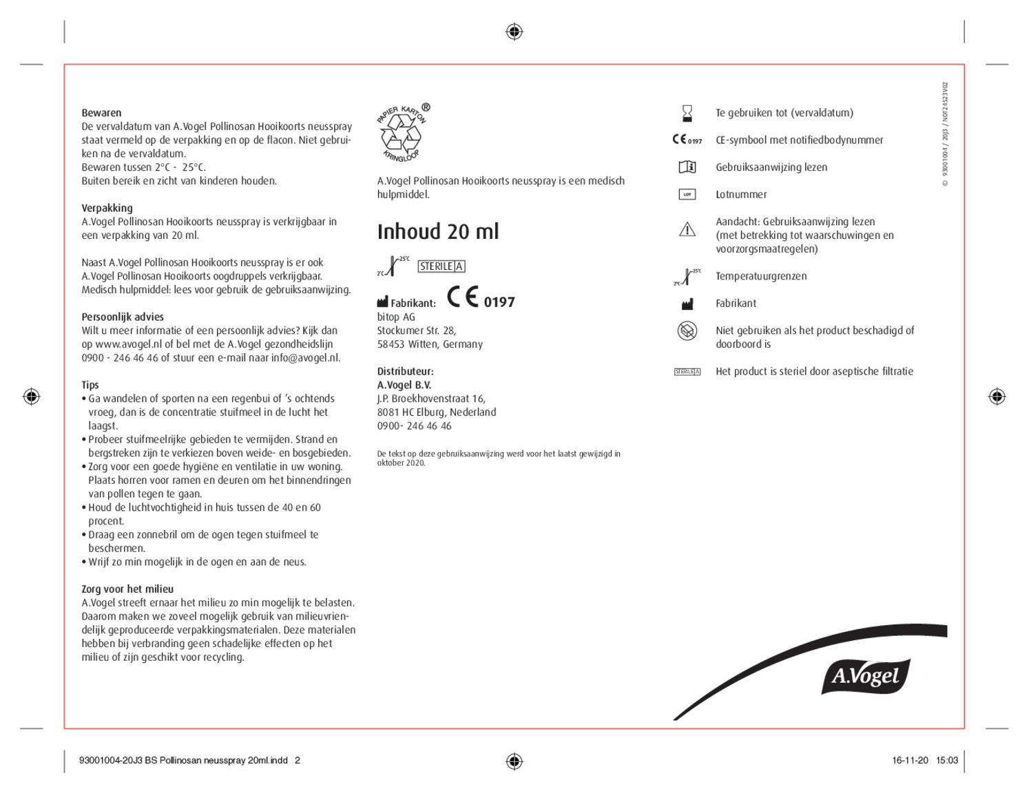 Pollinosan Hooikoorts Oogdruppels 10ML + Neusspray 20ML Combiverpakking - afbeelding van document #2, gebruiksaanwijzing
